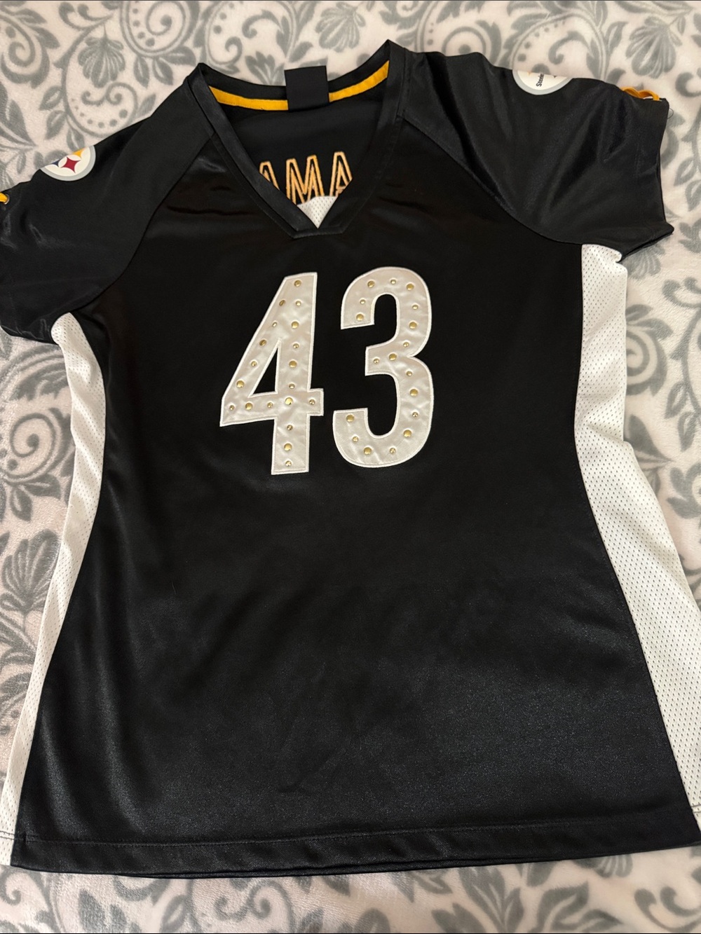 Black Sport Jersey with White Studded 43 and Mesh Side Panels